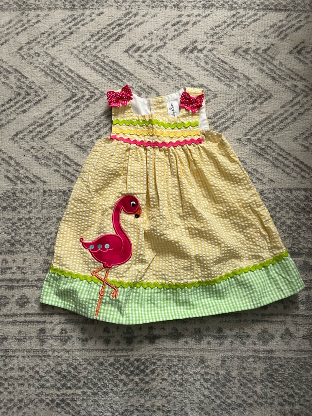 Emily Rose Yellow, Pink & Green Embroidered Flamingo Casual Dress